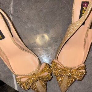 Furla Glittering Gold Heels with Embellished Bow